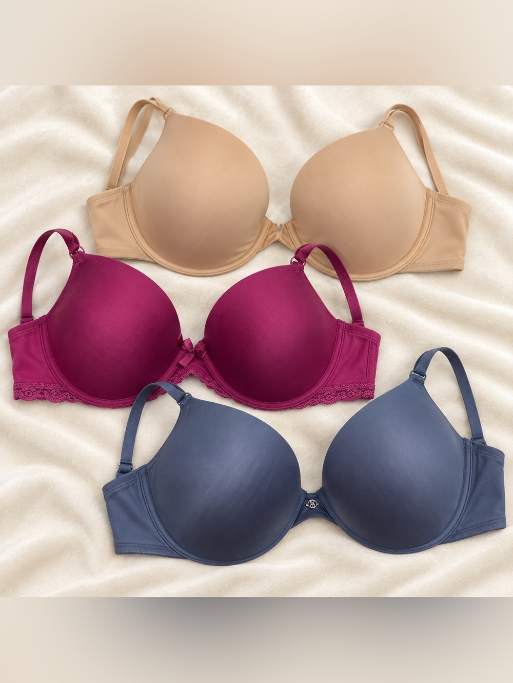 Victoria’s Secret 34DD Bra Bundle Lot of 3 Nude Berry Blue Underwire